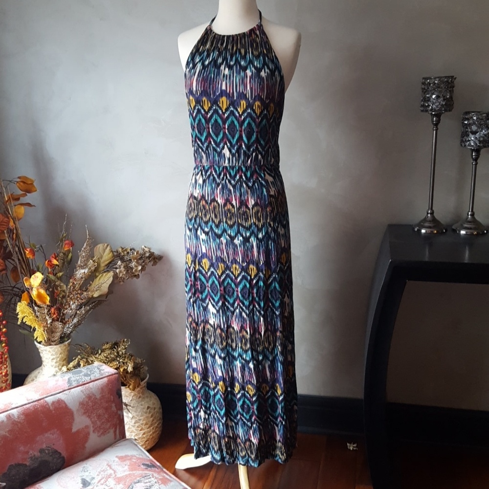 Adjustable Tie Neck Open Back Maxi Beach Dress